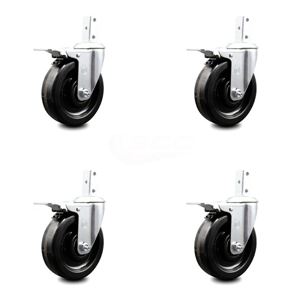 Service Caster 5 Inch Phenolic Wheel Swivel 7/8 Inch Square Stem Caster Set Total Lock Brake SCC-SQTTL20S514-PHS-78-4 - main